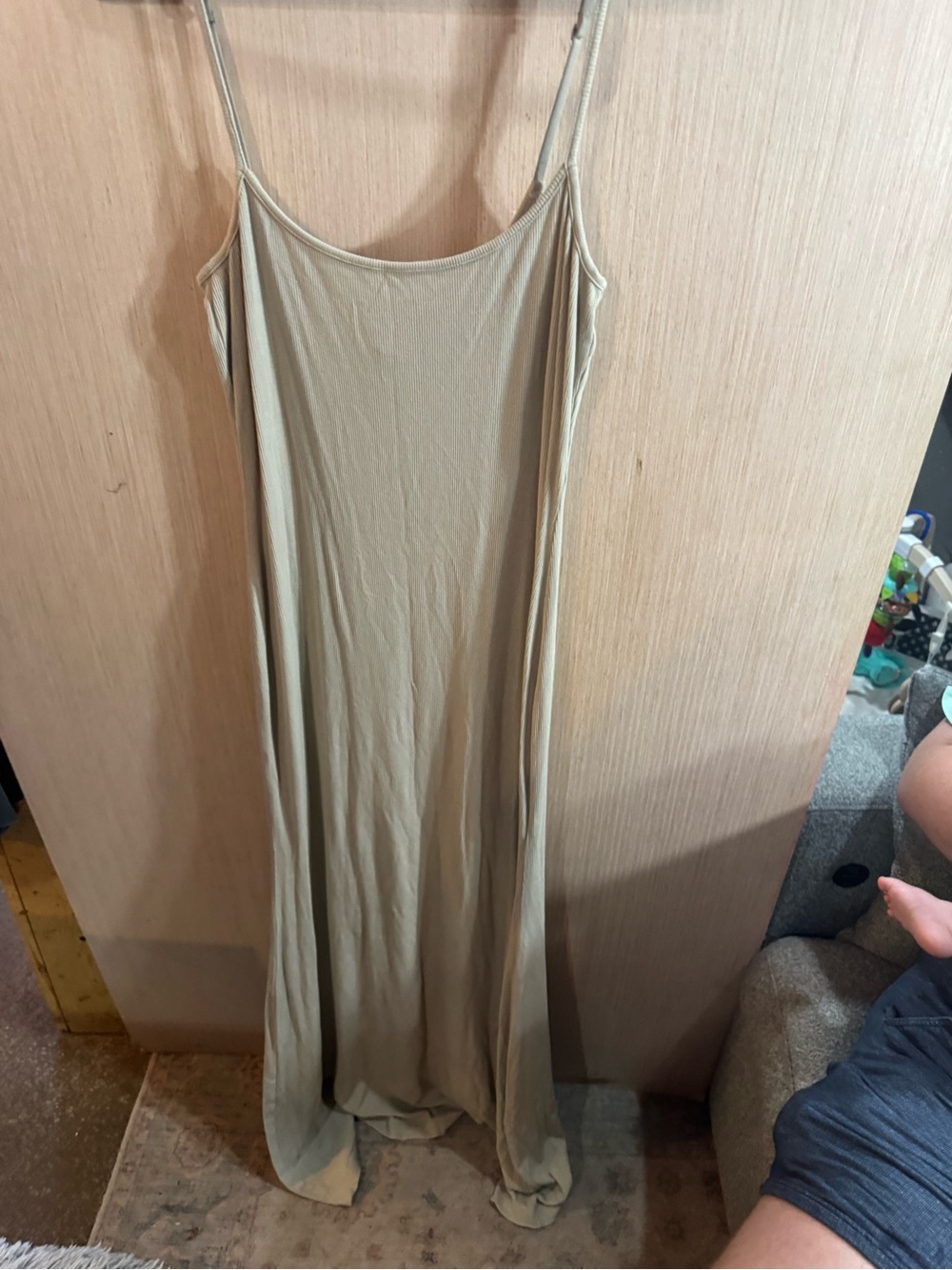 Skims Lightweight Beige Spaghetti-Strap Ribbed Maxi Dress Size 3XL